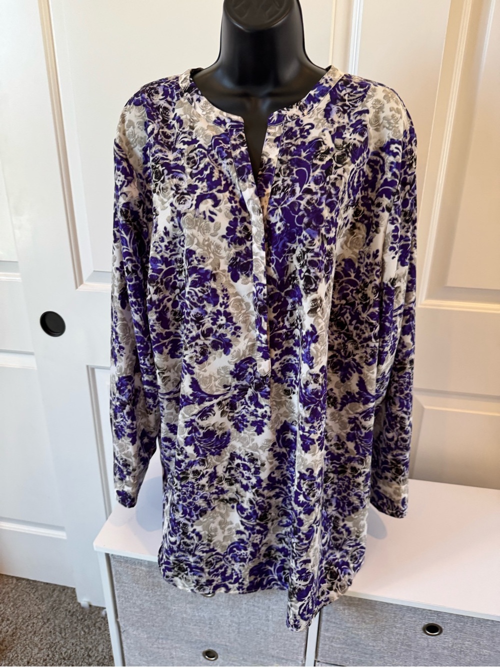 Talbots Purple and Gray Floral Blouse